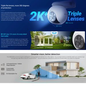 EZVIZ H80f Multi 12MP Triple Lens 2K+ Smart WiFi PTZ Outdoor Security Camera