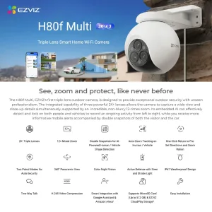 EZVIZ H80f Multi 12MP Triple Lens 2K+ Smart WiFi PTZ Outdoor Security Camera