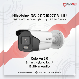 Hikvision DS-2CD1027G3-LIU 2MP ColorVu 3.0 Audio Smart Hybrid Light IP Bullet Camera